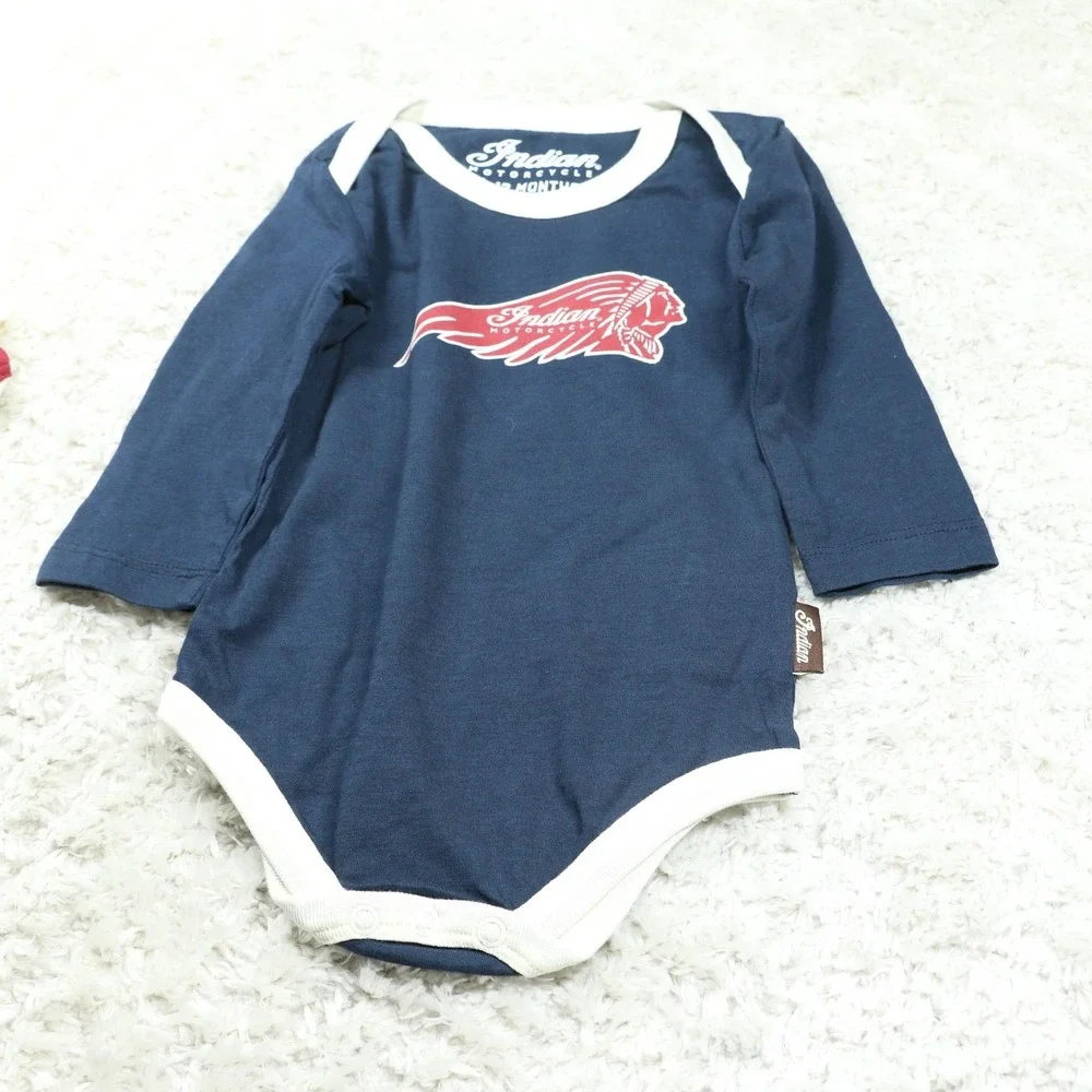 Indian Motorcycle Baby Bodysuit 3-Pack 6-12 Months Long Sleeve Cotton Romper Set